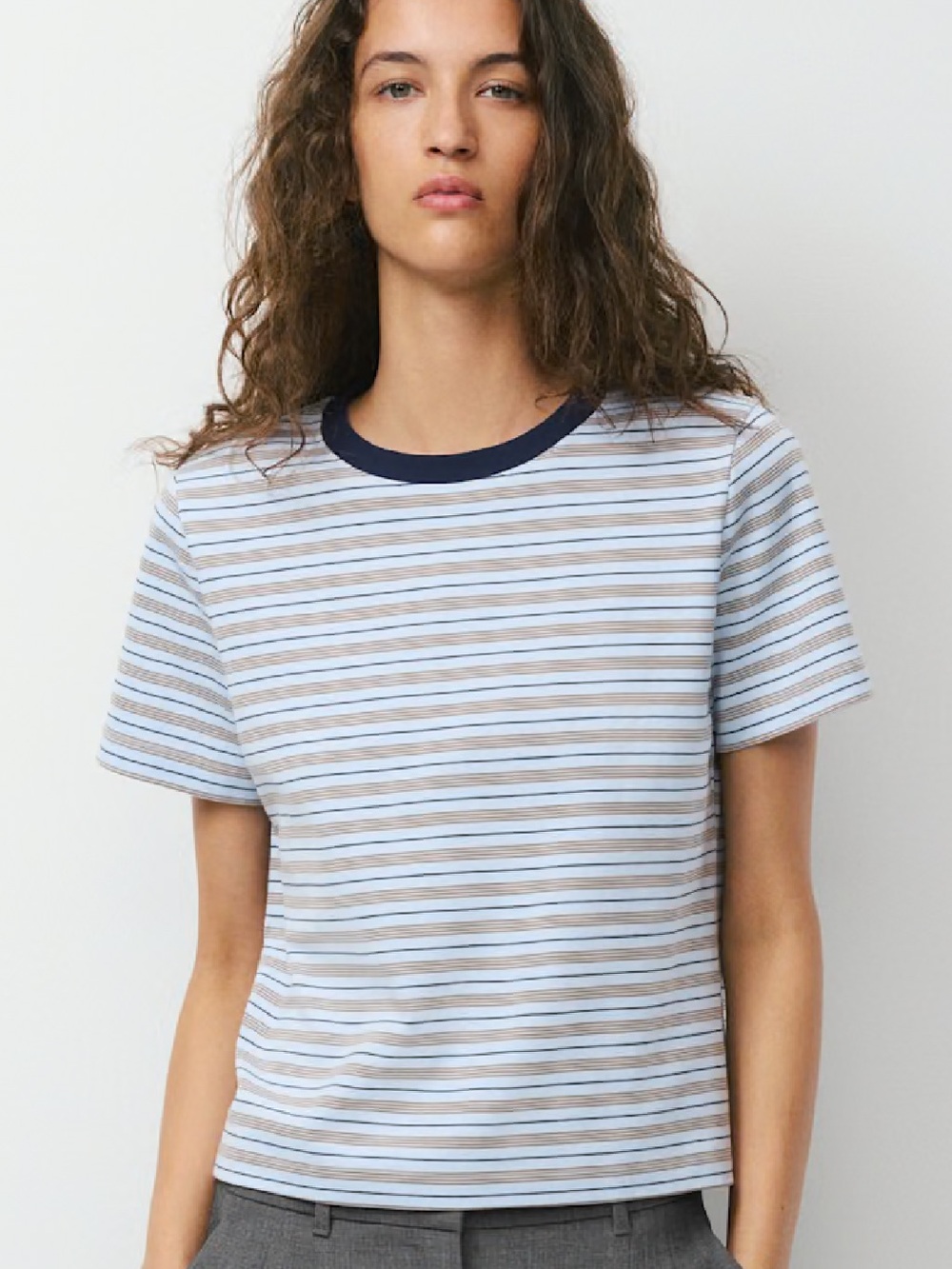 Aritzia Interlock Cotton Function T-Shirt Blue/Admiral Stripes (Size Small)
